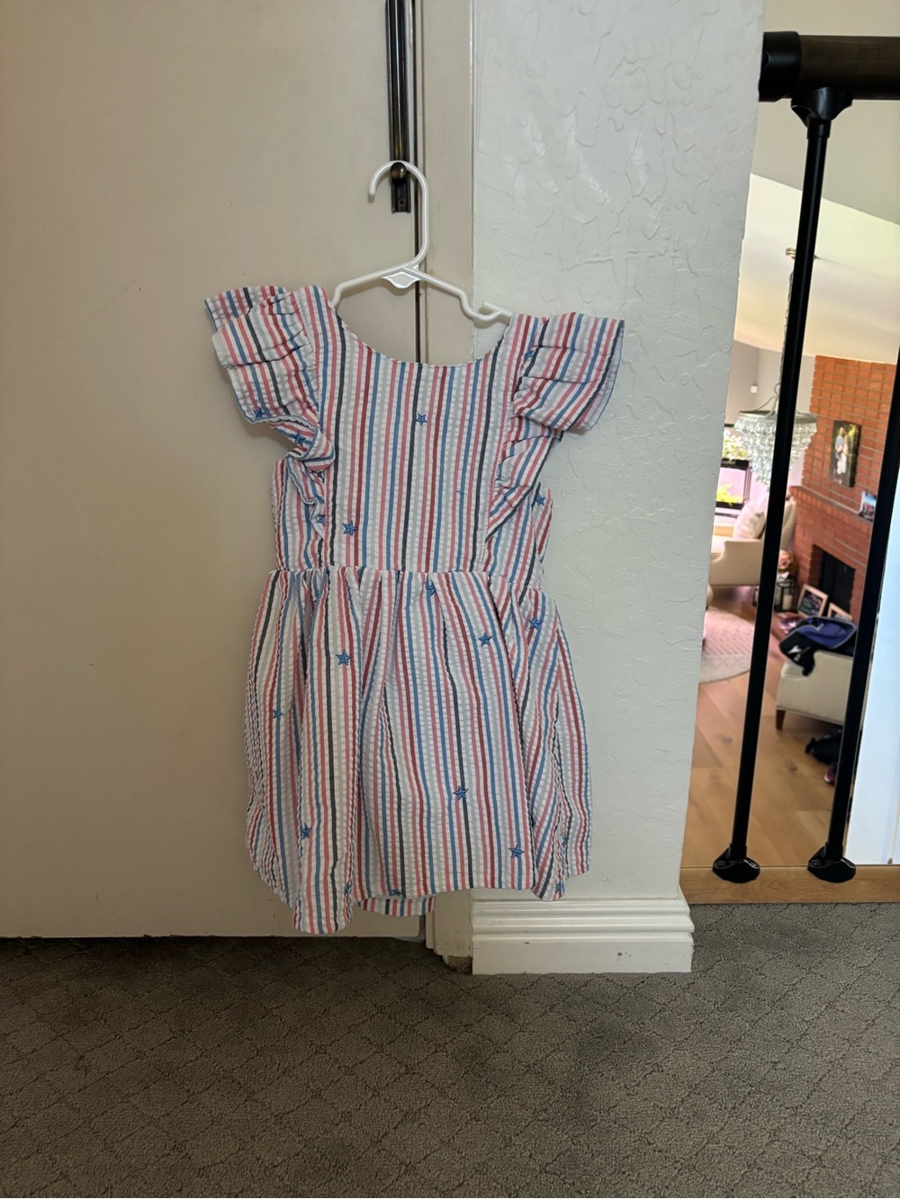 Cat & Jack Red, White & Blue Stripe Ruffle Sleeve Dress